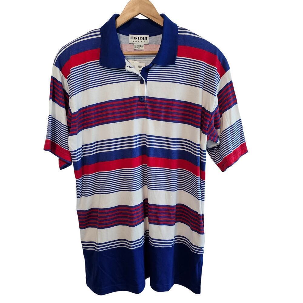 Vintage Joan Leslie Blouse Womens 2X Blue Striped 80s Retro Soft Preppy Academia